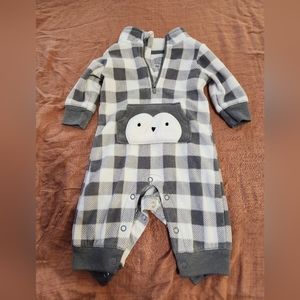 Just one for you by carters, one piece buffalo plaid penguin one piece outfit